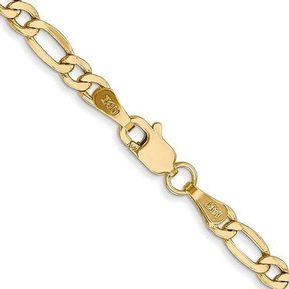 3.5mm Semi-Solid Figaro Lobster Clasp 16 inch Chain 14K Gold