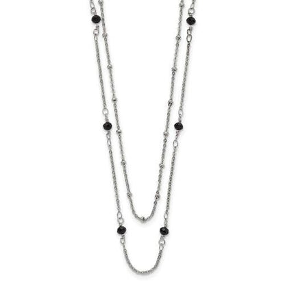 Chisel Stainless Steel Polished 2-Strand Necklace With Black Crystal Beads 16+1 Inch Beaded Design