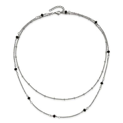 Chisel Stainless Steel Polished 2-Strand Necklace With Black Crystal Beads 16+1 Inch Beaded Design
