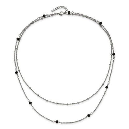 Chisel Stainless Steel Polished 2-Strand Necklace With Black Crystal Beads 16+1 Inch Beaded Design