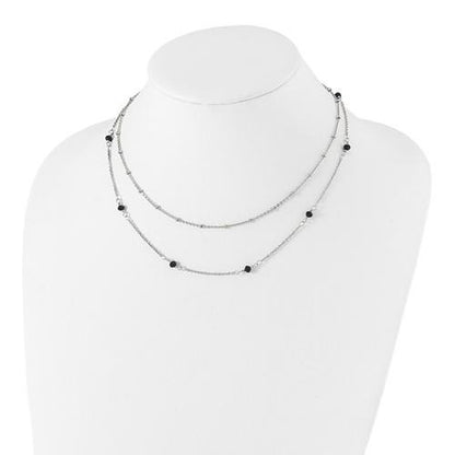 Chisel Stainless Steel Polished 2-Strand Necklace With Black Crystal Beads 16+1 Inch Beaded Design
