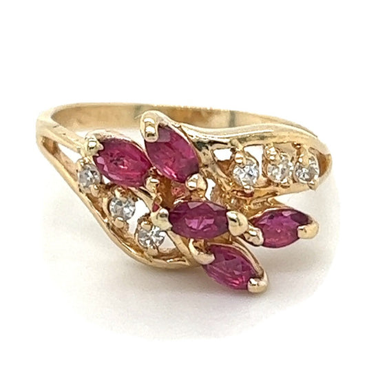 14K Yellow GOLD 1/2 ct Ruby & 1/10 ct Diamond Ring 2.5g Size 4.5