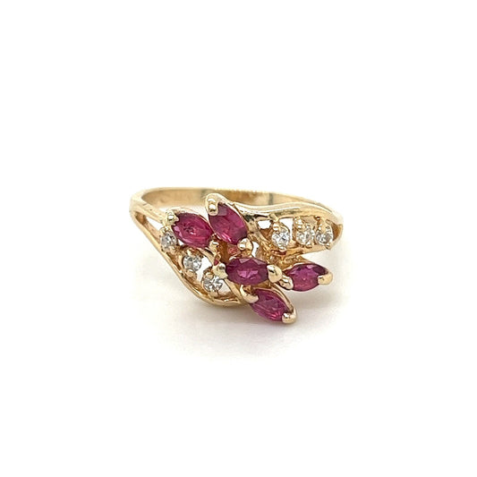 14K Yellow GOLD 1/2 ct Ruby & 1/10 ct Diamond Ring 2.5g Size 4.5