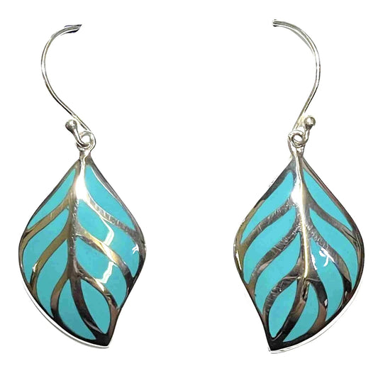 Sterling Silver Green Turquoise color Leaf Earrings