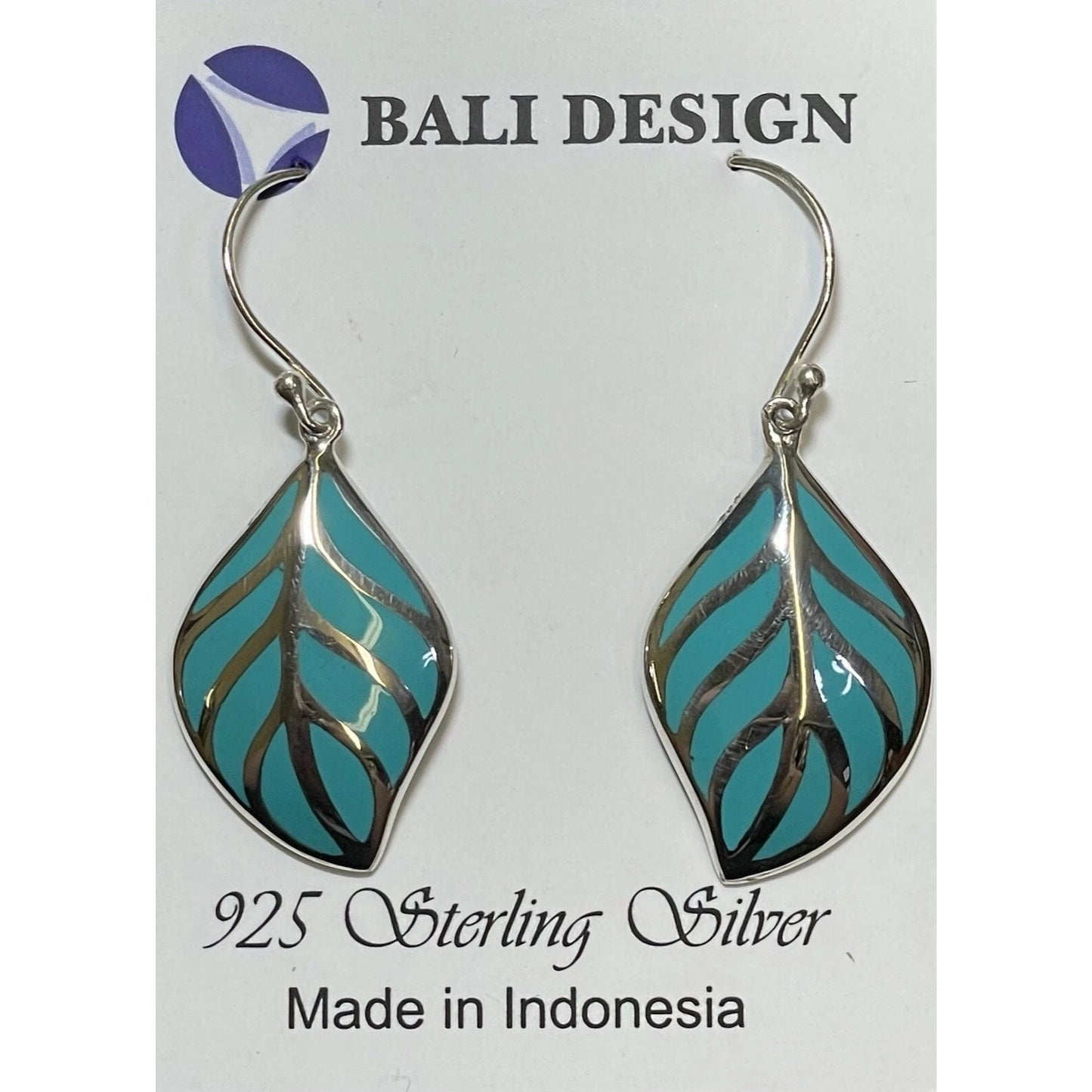 Sterling Silver Green Turquoise color Leaf Earrings