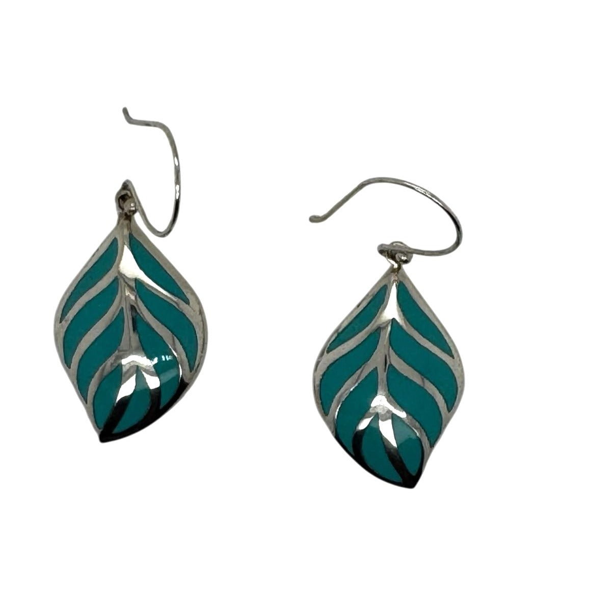 Sterling Silver Green Turquoise color Leaf Earrings