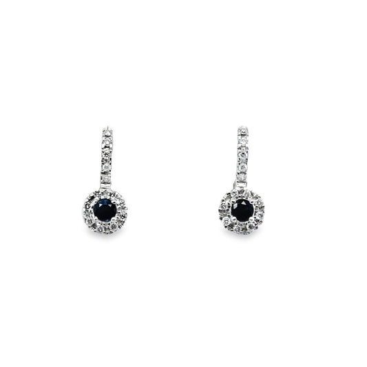 14K White Gold Sapphire & Diamond Dangle Earrings 3g