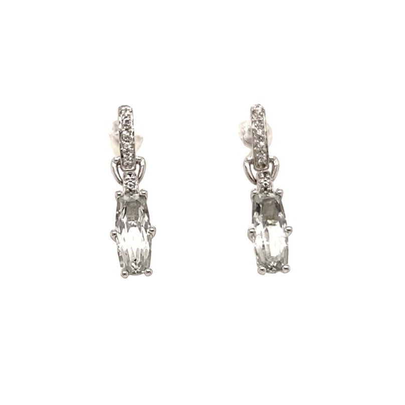 14K White Gold Imitation Aquamarine & Cubic Zirconia Dangle Earrings 4.2g