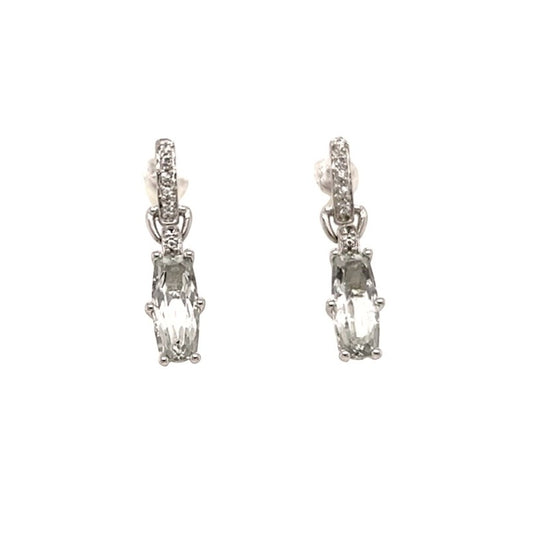 14K White Gold Imitation Aquamarine & Cubic Zirconia Dangle Earrings 4.2g