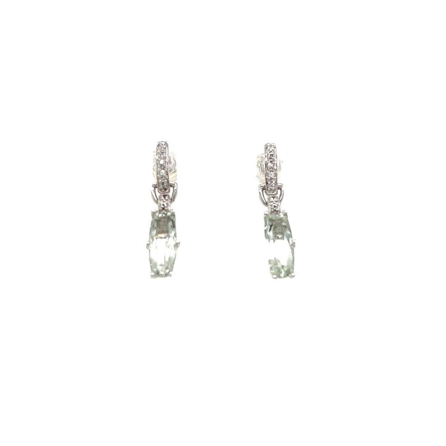 14K White Gold Imitation Aquamarine & Cubic Zirconia Dangle Earrings 4.2g