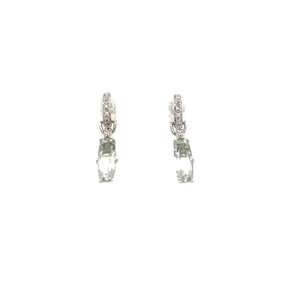 14K White Gold Imitation Aquamarine & Cubic Zirconia Dangle Earrings 4.2g