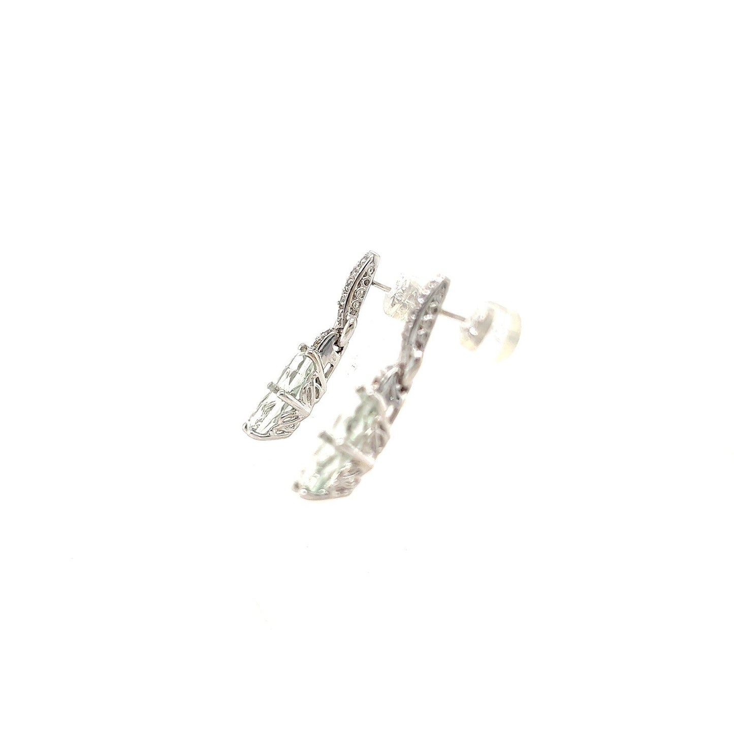 14K White Gold Imitation Aquamarine & Cubic Zirconia Dangle Earrings 4.2g