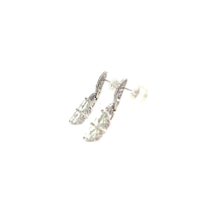 14K White Gold Imitation Aquamarine & Cubic Zirconia Dangle Earrings 4.2g