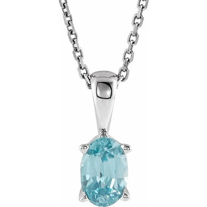 December Birthstone Natural Blue Zircon 16-18" Necklace .925 Sterling Silver