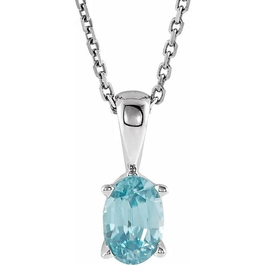 December Birthstone Natural Blue Zircon 16-18" Necklace .925 Sterling Silver