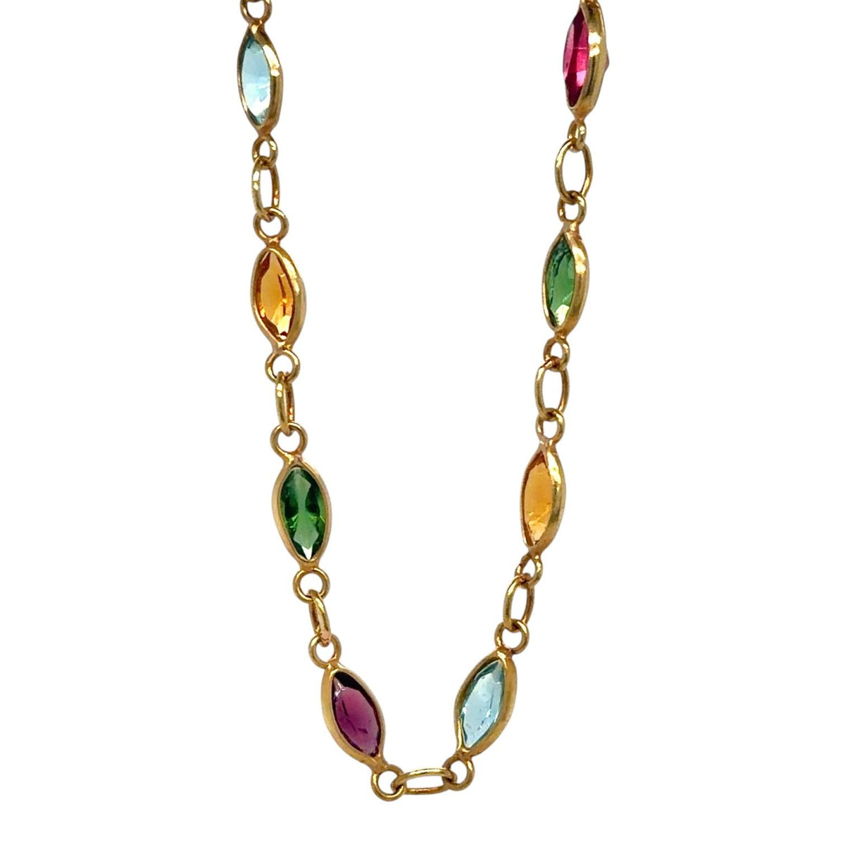 18k Yellow Gold Multicolor Stones Necklace 16" 5.6g