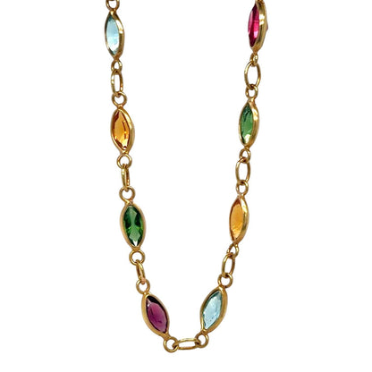 18k Yellow Gold Multicolor Stones Necklace 16" 5.6g