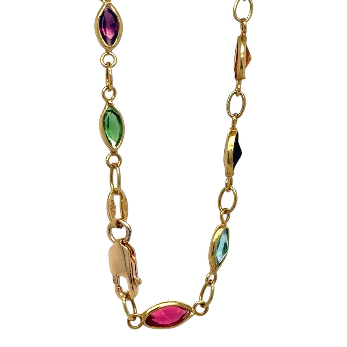 18k Yellow Gold Multicolor Stones Necklace 16" 5.6g