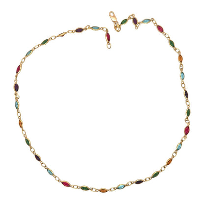 18k Yellow Gold Multicolor Stones Necklace 16" 5.6g