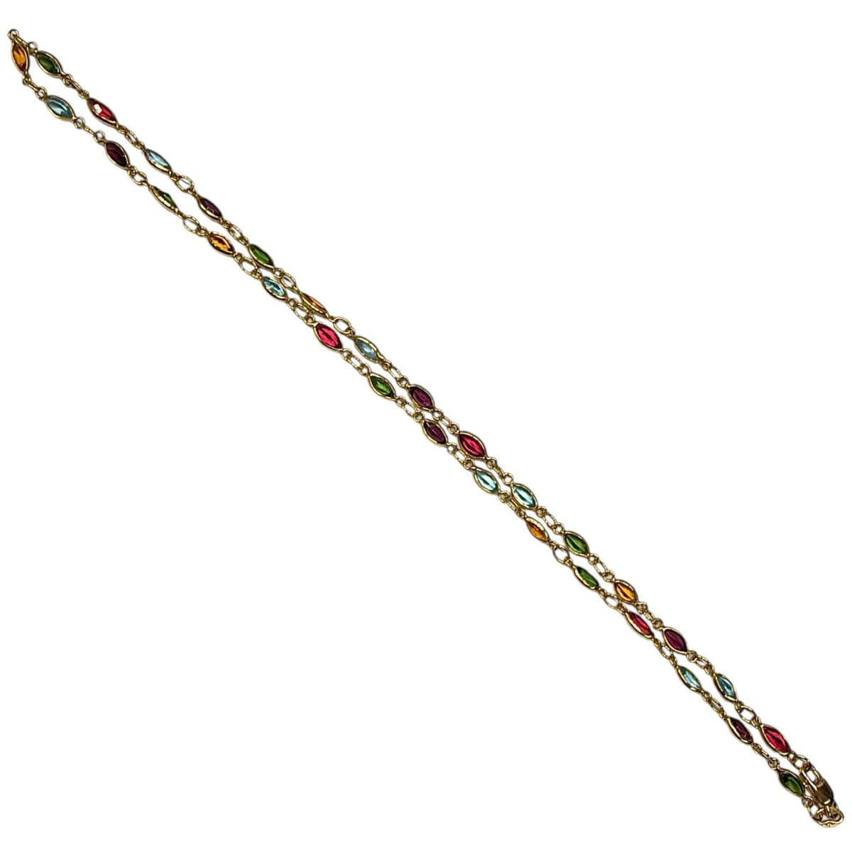 18k Yellow Gold Multicolor Stones Necklace 16" 5.6g