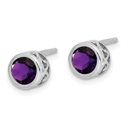 February Birthstone Sterling Silver Amethyst Round Earrings