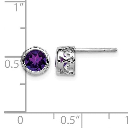 February Birthstone Sterling Silver Amethyst Round Earrings