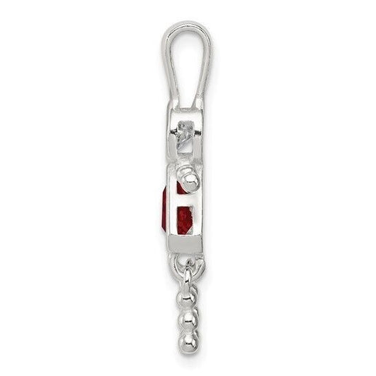 Sterling Silver Rhodium-plated CZ and Birthstone Red July Glass Girl Pendant