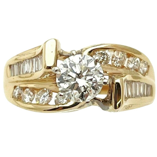 1 Ct Diamond Solitaire & Accent Ring 14K Yellow Gold 6.5g Size 6