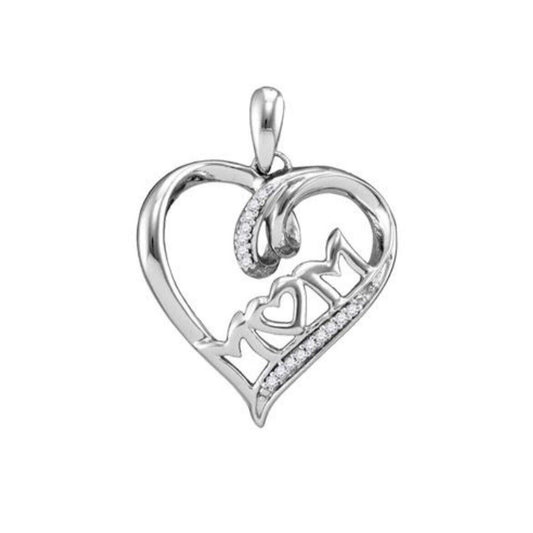 Sterling Silver Round 1/20 ctw Diamond Mom Mother Heart Pendant