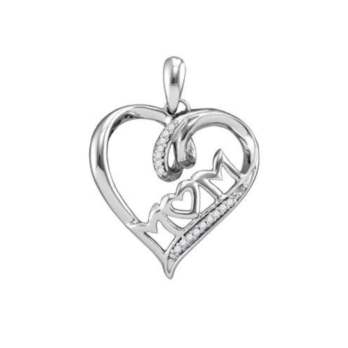 Sterling Silver Round 1/20 ctw Diamond Mom Mother Heart Pendant