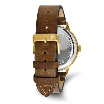 Charles-Hubert Paris Mens Gold-Tone Watch Brown Leather Strap
