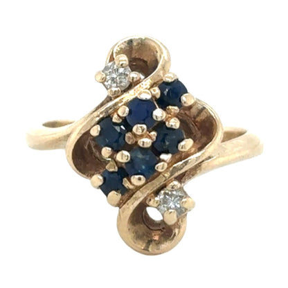 14k Yellow Gold Sapphire with Diamond Accents Size 4 Ring 3.7g
