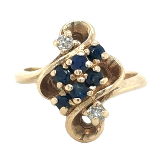 14k Yellow Gold Sapphire with Diamond Accents Size 4 Ring 3.7g