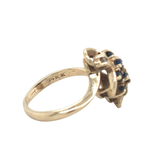 14k Yellow Gold Sapphire with Diamond Accents Size 4 Ring 3.7g