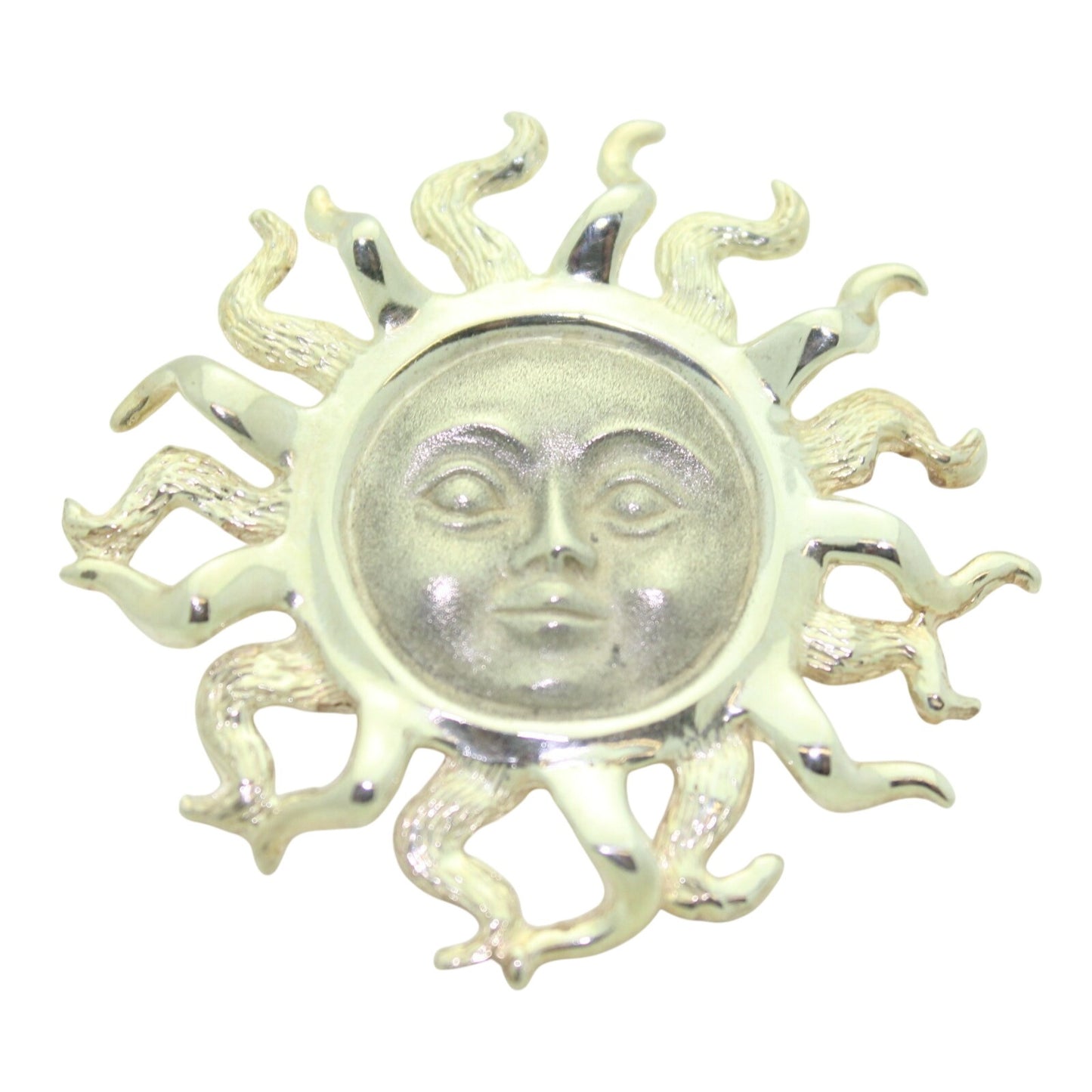 Sterling Silver Sun Face Pendant/Pin 2 1/8" Diameter Solid .925 Silver 22.8g