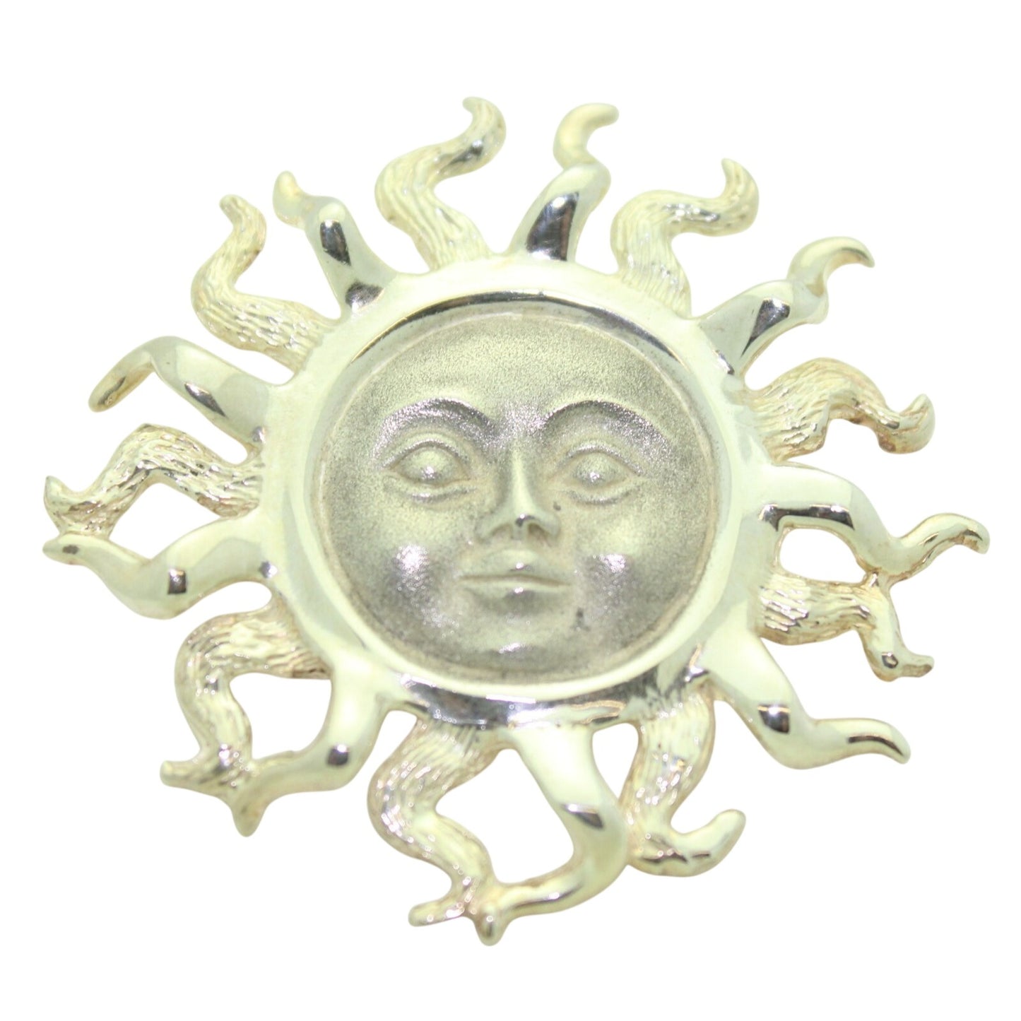 Sterling Silver Sun Face Pendant/Pin 2 1/8" Diameter Solid .925 Silver 22.8g
