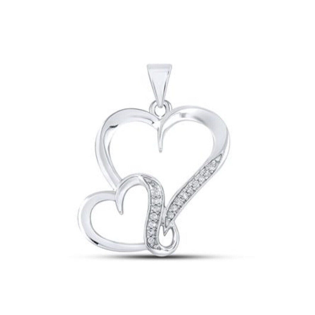 Sterling Silver & Diamond Double Heart Pendant 1/10 Ctw