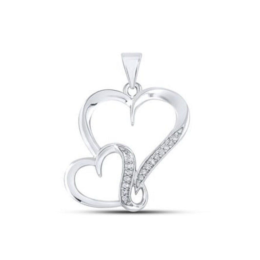 Sterling Silver & Diamond Double Heart Pendant 1/10 Ctw