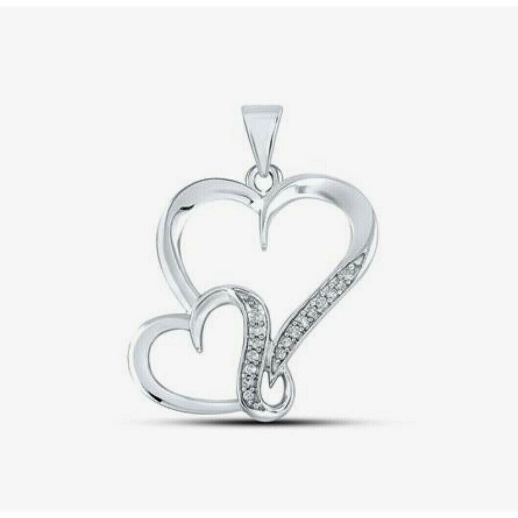 Sterling Silver & Diamond Double Heart Pendant 1/10 Ctw