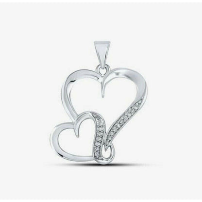 Sterling Silver & Diamond Double Heart Pendant 1/10 Ctw