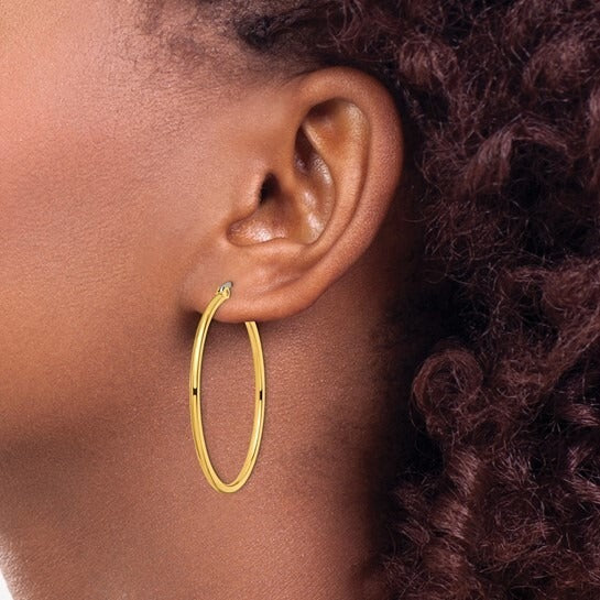 Chisel Stainless Steel Polished Yellow IP-plated 40mm Diameter 2mm Hoop Earrings