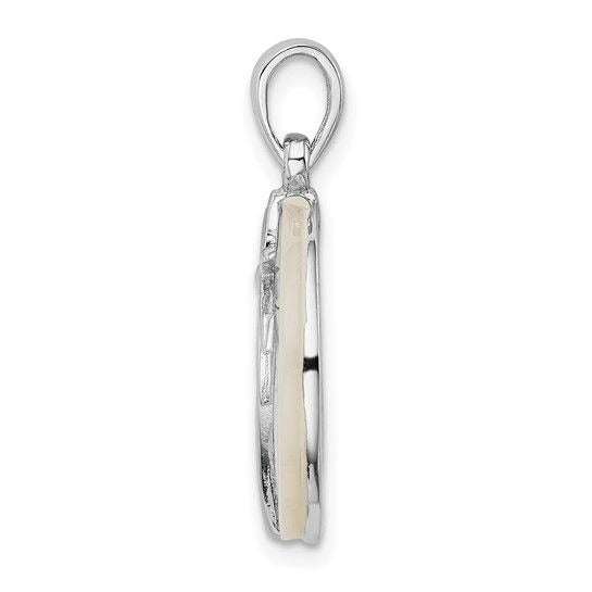 Sterling Silver Rhodium-Plated Round Mother Of Pearl Palm Tree Pendant