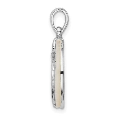 Sterling Silver Rhodium-Plated Round Mother Of Pearl Palm Tree Pendant