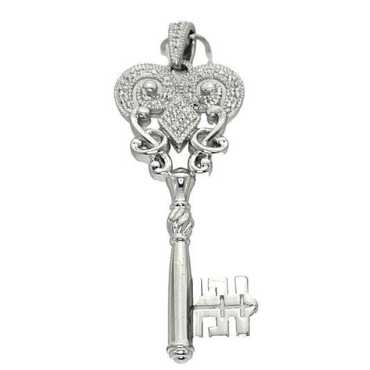 Key Shaped Diamond Accent Pendant Real Solid .925 Sterling Silver 4.9g
