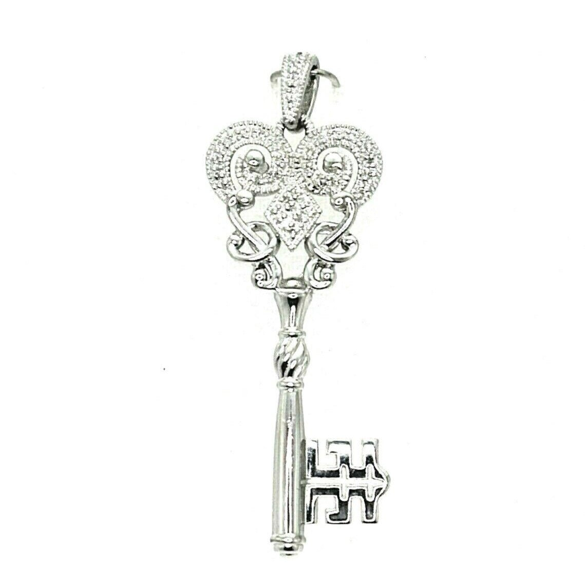 Key Shaped Diamond Accent Pendant Real Solid .925 Sterling Silver 4.9g