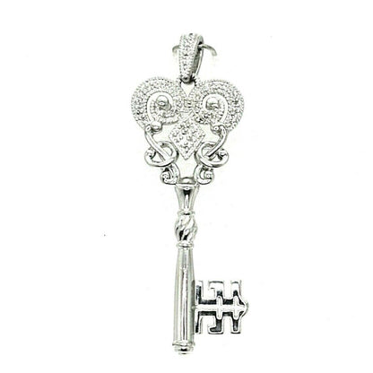 Key Shaped Diamond Accent Pendant Real Solid .925 Sterling Silver 4.9g