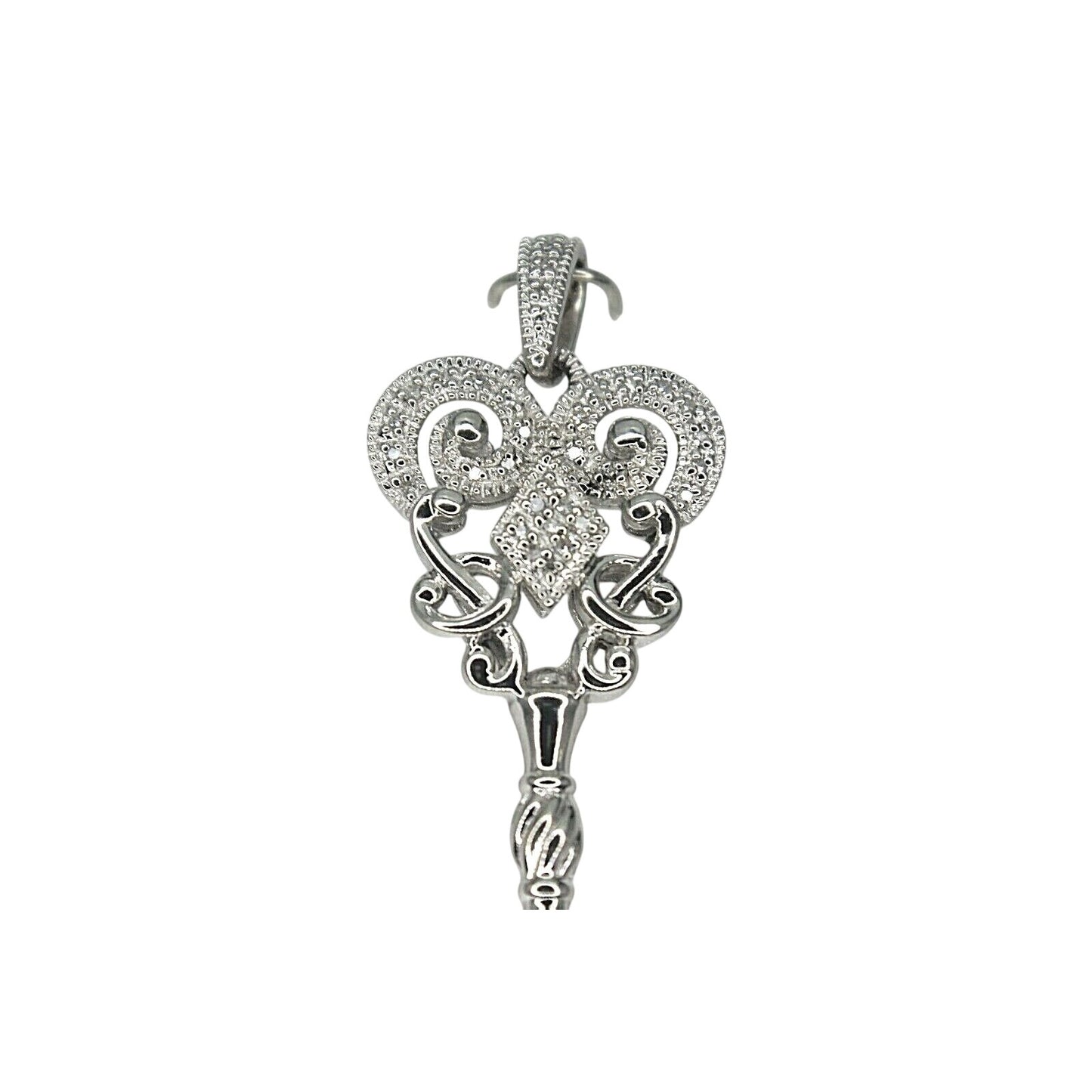 Key Shaped Diamond Accent Pendant Real Solid .925 Sterling Silver 4.9g