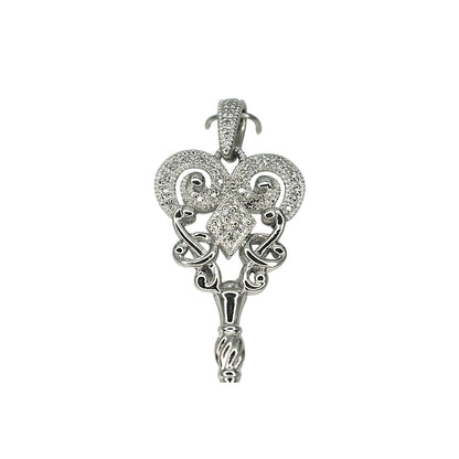Key Shaped Diamond Accent Pendant Real Solid .925 Sterling Silver 4.9g