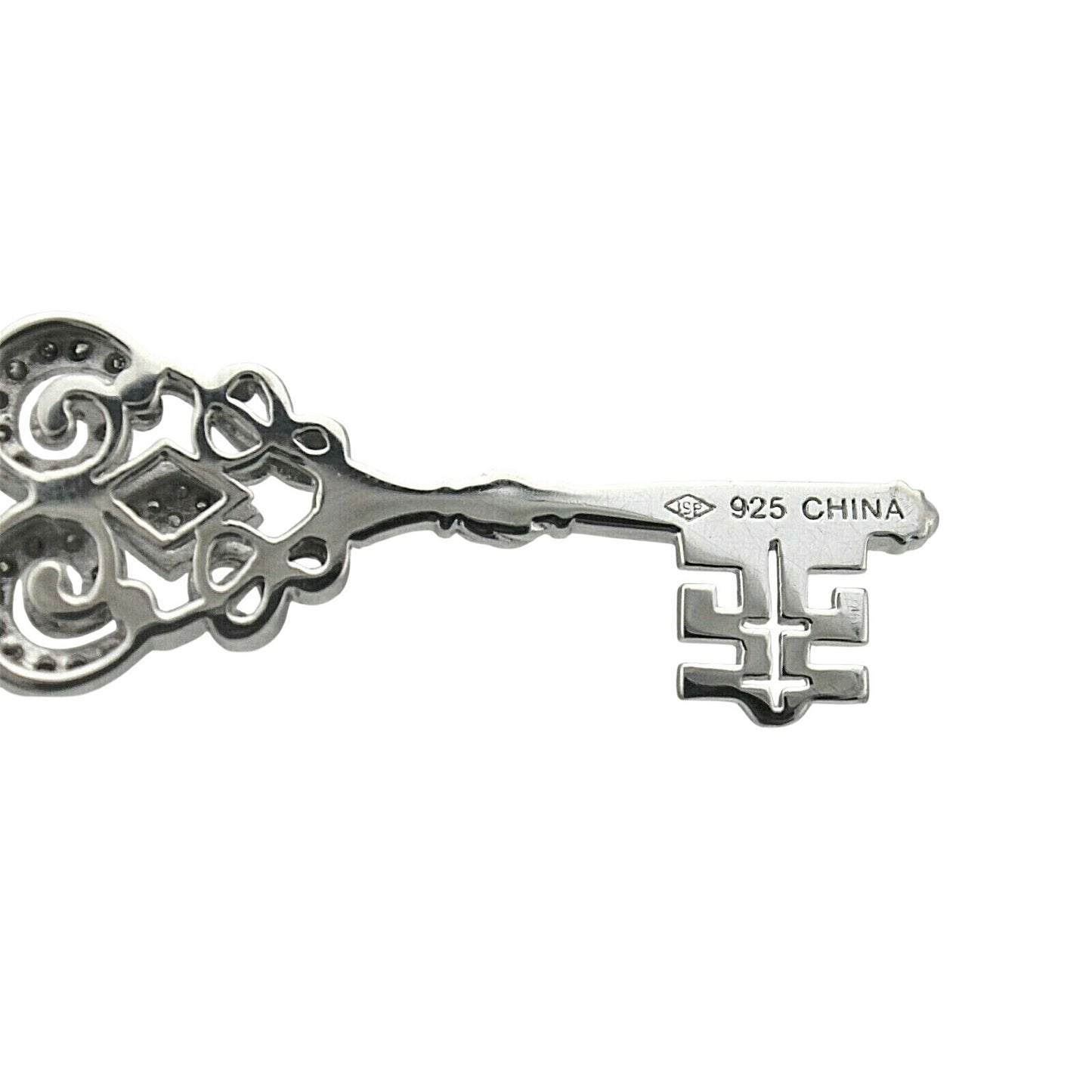 Key Shaped Diamond Accent Pendant Real Solid .925 Sterling Silver 4.9g