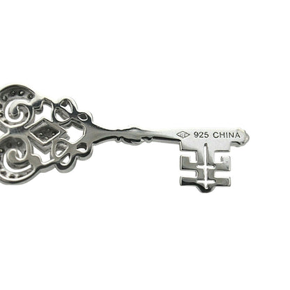 Key Shaped Diamond Accent Pendant Real Solid .925 Sterling Silver 4.9g